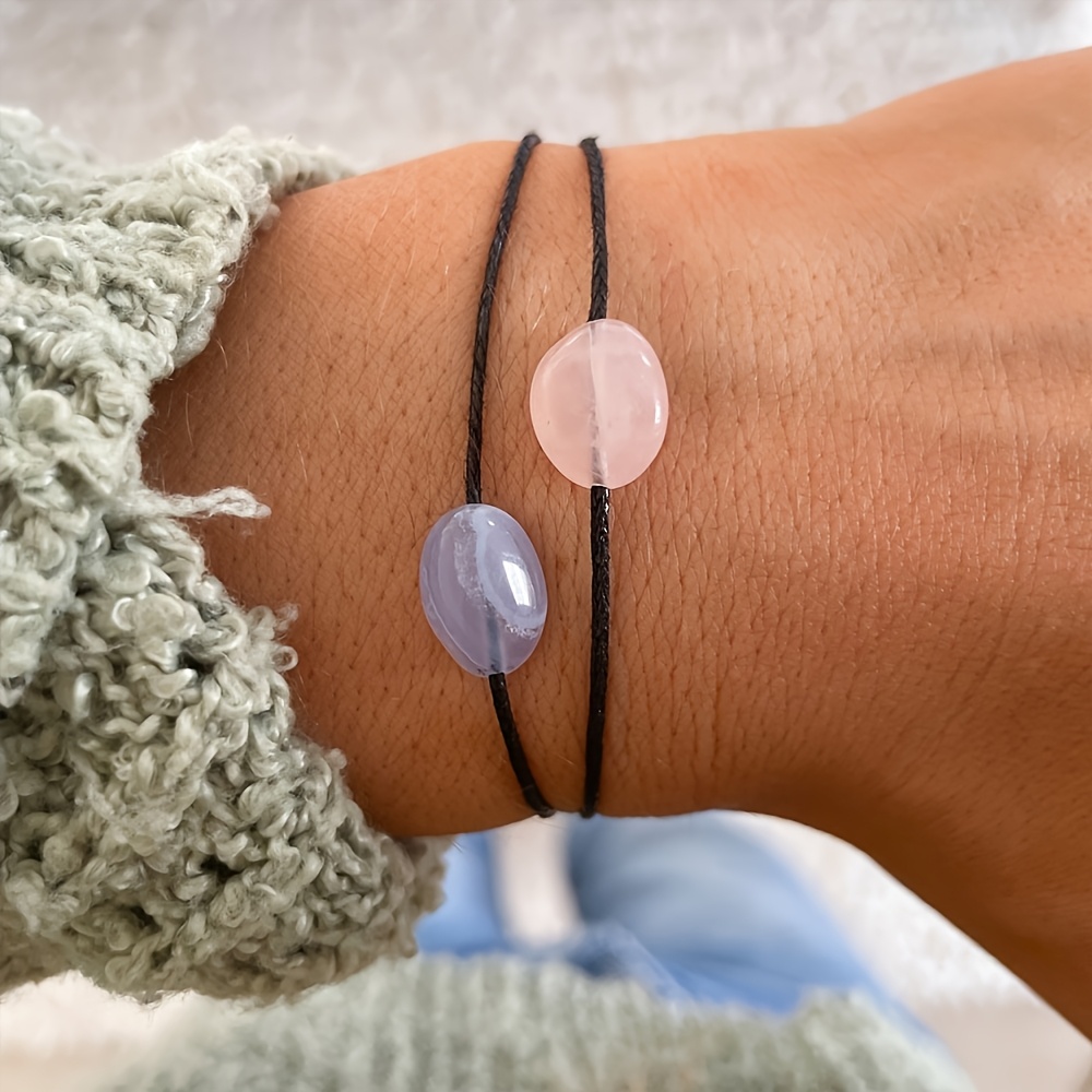 Women's Natural Stone Double Layer Bracelet, Boho Crystal Jewelry